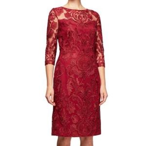 Alex Evenings Embroidered Illusion Shift Dress